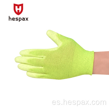 Guantes de trabajo electrónico de fibra de carbono amarillo de Hespax PU